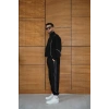 Erkek Premium Parçalı Eşofman Takım - Dik Yaka Fermuarlı Biyeli Sweatshirt Lastik Paça Alt, Oversize 3 iplik Şardonlu - Siyah