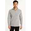 Erkek Yarım Fermuarlı Triko Kazak – Selanik Örgü, Dik Yaka, Pamuklu Dokuma, Regular Fit Uzun Kollu Kışlık Model - Gri