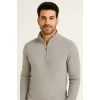 Erkek Yarım Fermuarlı Triko Kazak – Selanik Örgü, Dik Yaka, Pamuklu Dokuma, Regular Fit Uzun Kollu Kışlık Model - Gri