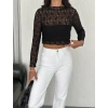 Kadın Dantel Uzun Kol Bluz- Siyah