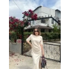 Kadın Kısa Kollu Uzun Yandan Yırtmaçlı Elbise - Bej