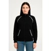 Kadın Oversize Dik Yaka Fermuarlı Sweatshirt - Zincir Nakışli Kanguru Cepli, - Siyah
