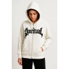 Kadın Kapüşonlu 3 İplik Şardonlu Önü Baskılı Fermuarlı Oversize Sweatshirt - Beyaz