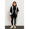 Kadın Premium Parçalı Eşofman Takım - Dik Yaka Fermuarlı Sweatshirt - Siyah