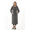 Kadın Uzun Kaşe Kaban – Yünlü Dokuma Kaşmir Kumaş, Kruvaze Yaka, Kuşaklı Astarlı Tesettür Uyumlu Şık Kışlık Siyah Model - Füme