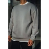 Kışlık Bisiklet Yaka Üç İplik Basic SweatShirt - Boyalı Gri