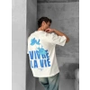 Ön ve Arka Baskılı Oversize Bisiklet Yaka T-shirt- Beyaz