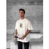 Ön ve Arka Baskılı Oversize Bisiklet Yaka T-shirt - Beyaz