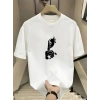 Rahat Bisiklet Yaka Tişört, Yaratıcı Karikatür Baskı - Yumuşak Polyester, Her Mevsim Giyilebilir- Beyaz