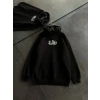 Üç İplik Penye Uzun Kol Kapşonlu Baskılı SweatShirt - Siyah
