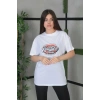 Unisex Baskılı Oversize T-Shirt - Beyaz