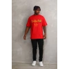 Unisex Baskılı Oversize T-Shirt - Kırmızı