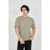 Unisex Jakar Kumaş Rahat Kol T-Shirt - Açık Yeşil