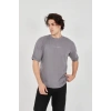 Unisex Jakar Kumaş Rahat Kol T-Shirt - Gri
