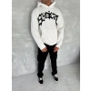 Unisex Üç İplik Kapüşonlu Baskılı SweatShirt - Beyaz
