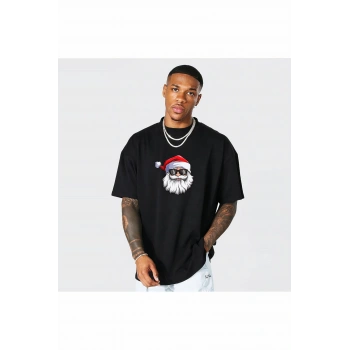 Gözlüklü Noel Baba T-shirt - Siyah