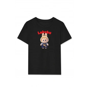 Kız Labubu Çocuk Baskılı T-Shirt - Beyaz