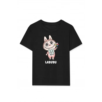 Kız Labubu Çocuk Baskılı T-Shirt - Siyah