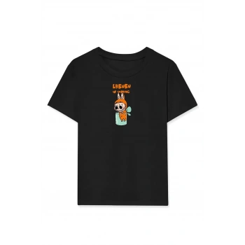 Kız Labubu Çocuk Baskılı T-Shirt - Siyah