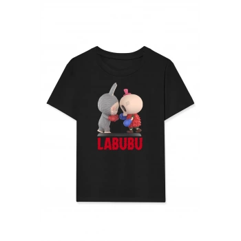 Kız Labubu Çocuk Baskılı T-Shirt - Siyah