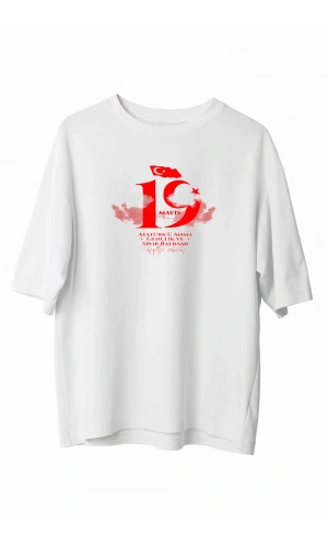 19 Mayıs Unisex Baskılı T-shirt - Beyaz