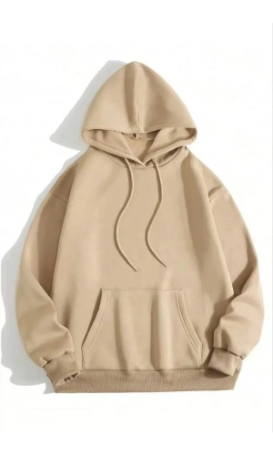 3 İplik Pamuklu Unisex Kapşonlu Sweetshirt - Bej