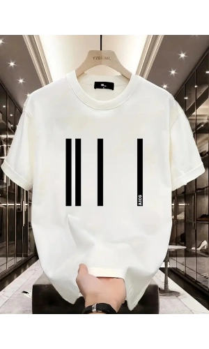 AICG Ön Arka Baskılı Bisiklet Yaka Kadın Oversize Bisiklet Yaka T-shirt - Beyaz