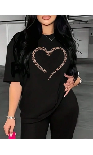 Baskılı Kadın T-shirt - Siyah