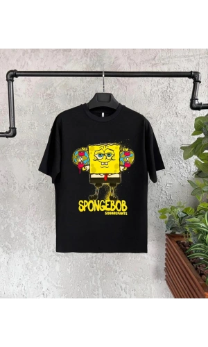 Bisiklet Yaka Kısa Kol Çocuk Baskılı T-Shirt - Siyah