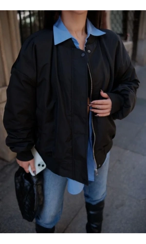 Cepli Bomber Ceket Mont - Siyah