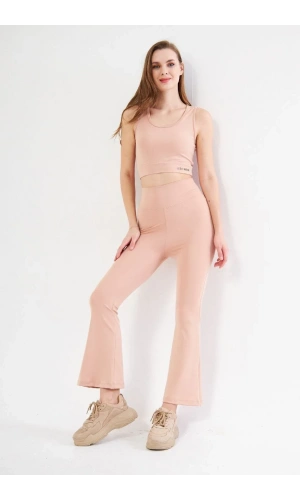 Dalgıç Yüksel Bel İspanyol Paça Tayt - Bej