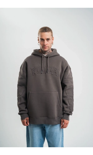 Double Oversize Kapşonlu Nakışlı SweatShirt - Füme