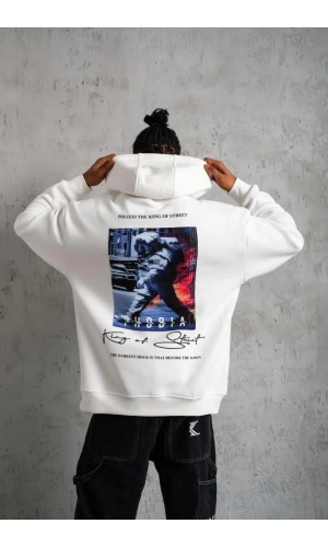 Erkek Astronot Baskılı Kapüşonlu Sweat - Beyaz