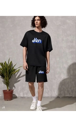 Erkek Baskılı İkili Şort Takım - Siyah