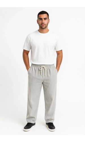 Erkek Fitilli Kadife Cepli Buggy Pantolon Oversize Rahat Kalıp - Gri