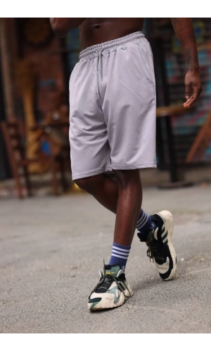 Erkek İki İplik Cepli Şort - Gri