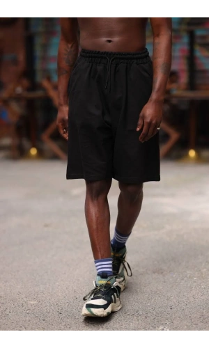 Erkek İki İplik Cepli Şort - Siyah