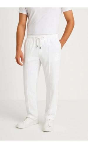 Erkek Keten Pantolon – Cepli, Beli Lastikli ve Bağcıklı, Nefes Alan Rahat Kalıp, Yazlık ve Baharlık Günlük Giyim, Şık & Konforlu Boru Paça Model - Beyaz