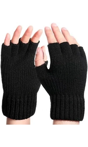 Erkek Kısa Parmaksız Triko Eldiven - Siyah