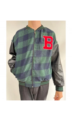 Erkek Pötikare Desen Nakışlı Kolej Ceket - Haki