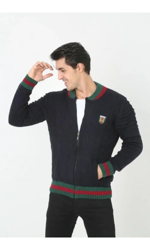 Erkek Tam Fermuarlı Triko Hırka - Lacivert