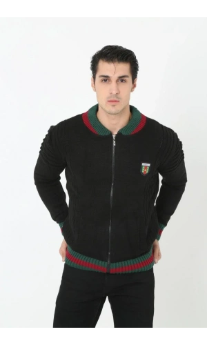 Erkek Tam Fermuarlı Triko Hırka - Siyah