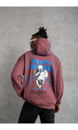 Erkek Yıldırım Baskılı Kapşonlu Sweat - Gül Kurusu