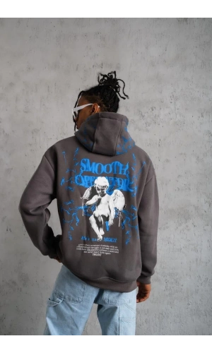 Erkek Yıldırım Baskılı Kapşonlu Sweatshirt - Gri