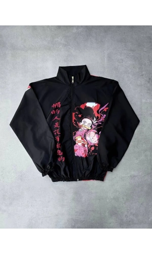 Fermuarlı Dijital Baskılı Rüzgarlık - Siyah