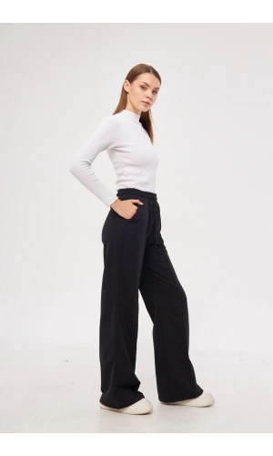 İki iplik Bol Paça Eşofman Pantalon - Siyah