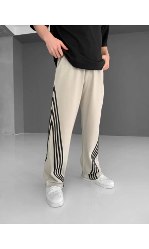 İki İplik Kumaş Şeritli Alt Esofman - Gri