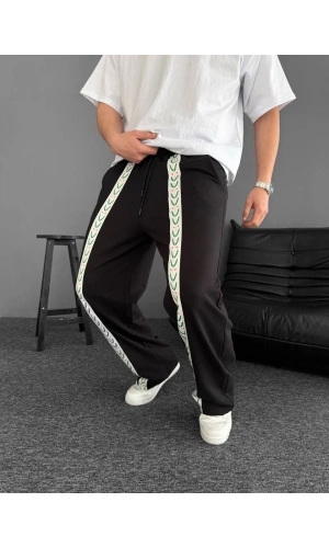 İki İplik Kumaş Şeritli Alt Esofman - Siyah