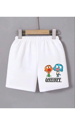 Kadın Beli Lastikli Baskılı Mini Şort - Beyaz