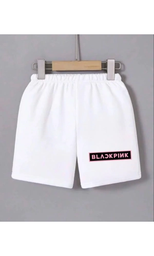 Kadın Beli Lastikli Baskılı Mini Şort - Beyaz